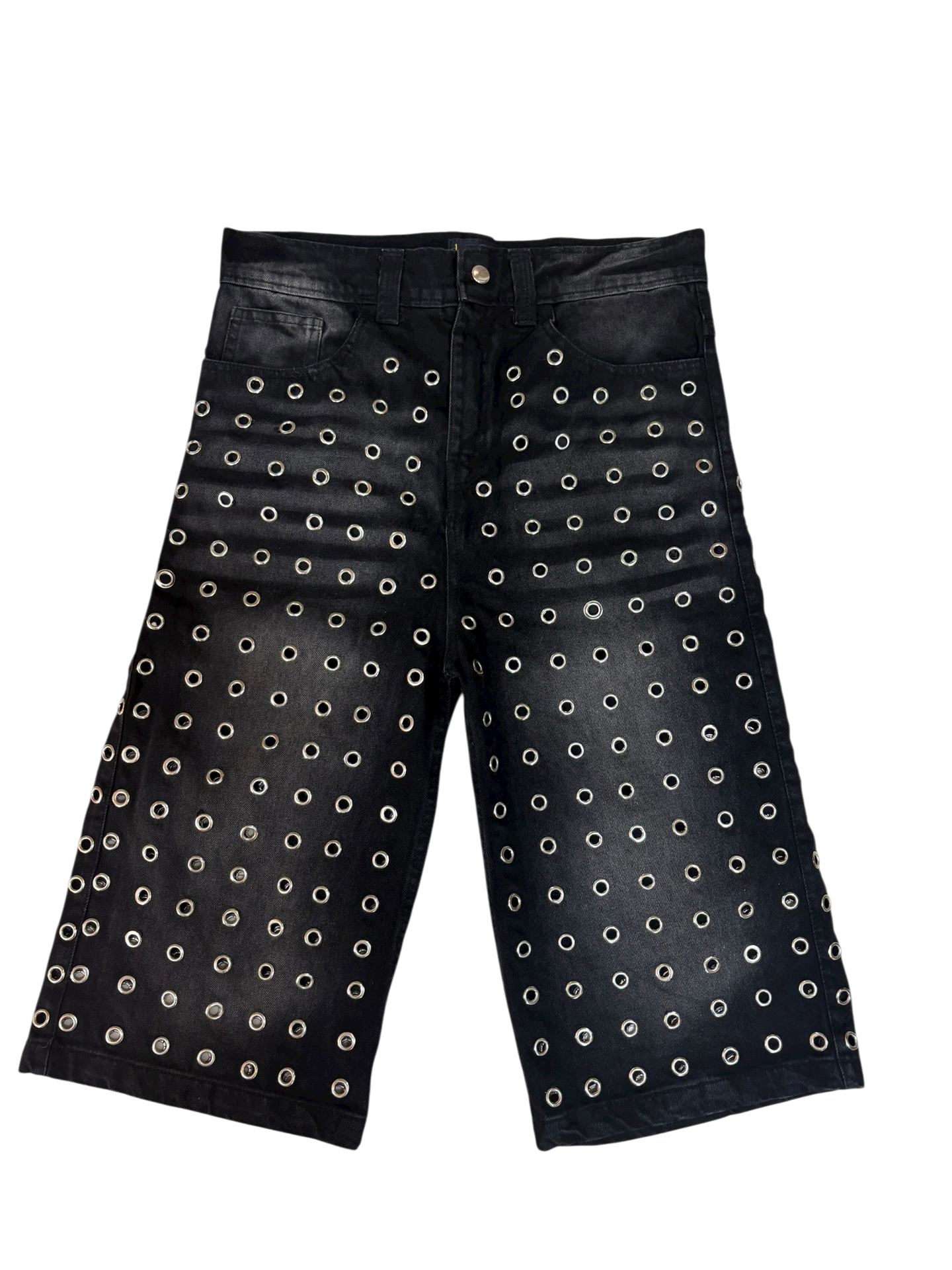 Trypophobia Denim Flared Shorts - Black